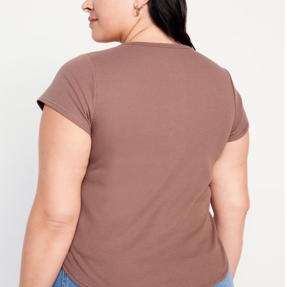 NWT OLD NAVY Short-Sleeve Waffle-Knit Henley Top  Color: Warm Taupe - Picture 8 of 10